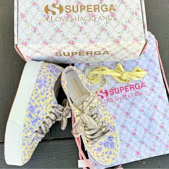 LoveShackFancy Superga FanCot Bindings Purple Floral Platform Sneakers 10.5 - Picture 13 of 16